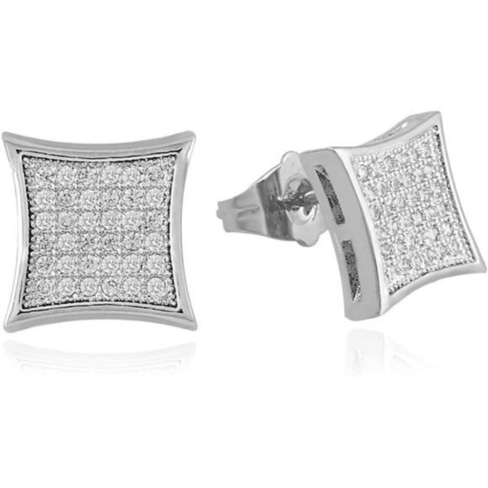 Silver 11mm Square CZ Stud Earrings of Mens aretes para hombre